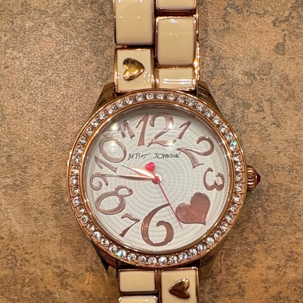 Betsey Johnson Cream and Gold Heart Watch - dead battery